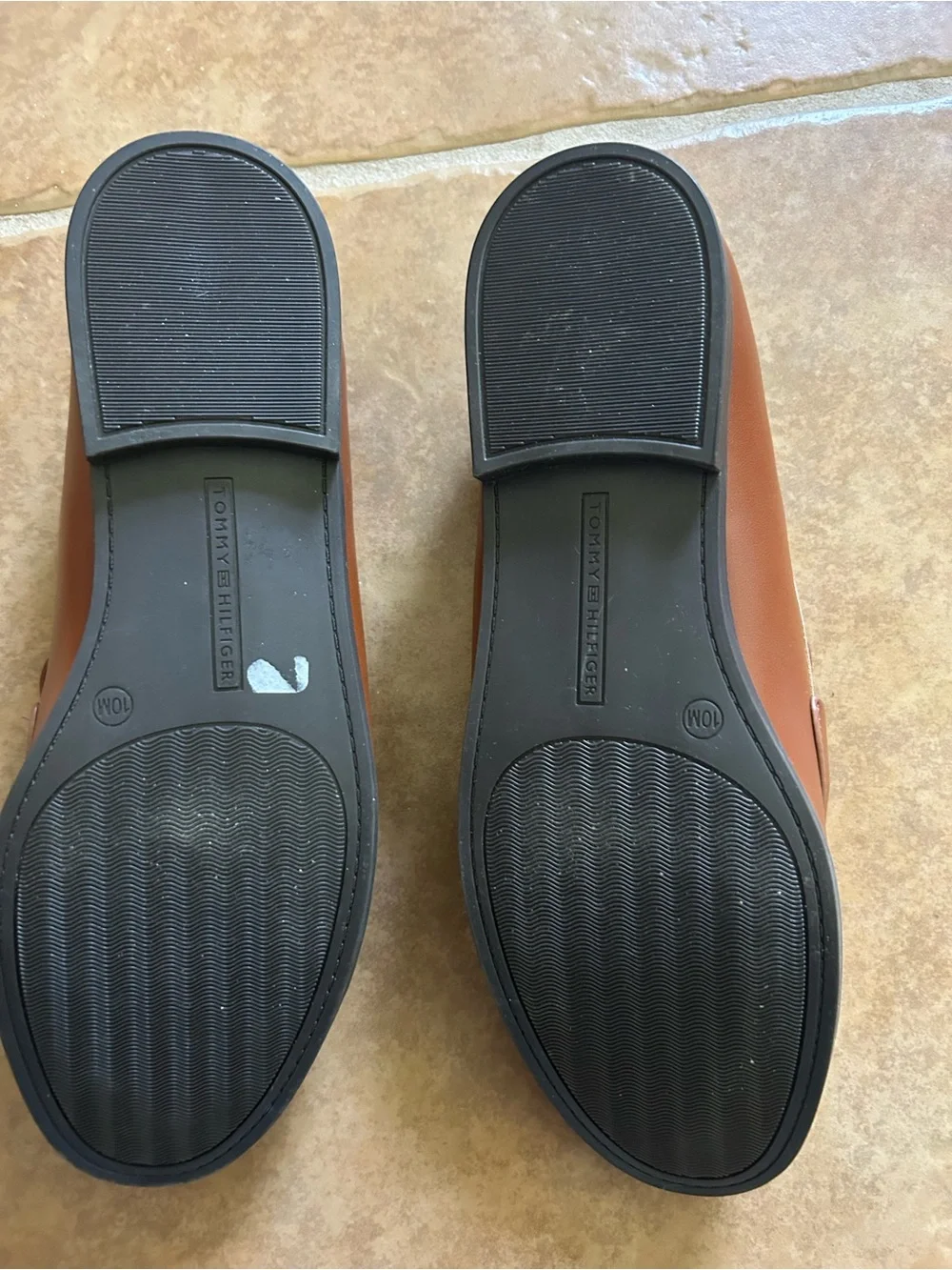 Tommy Hilfiger Cognac Leather Slip-On Loafers with Gold TH Hardware